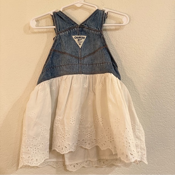 OshKosh B'gosh Kids Jean Dress Overalls, Cut White Eyelet Skirt, 12-18 months - Picture 6 of 8